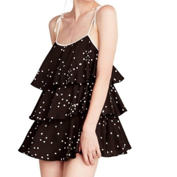 Kate Spade Polka Dot Ruffle Chemise Tank Top Black M - Picture 1 of 11
